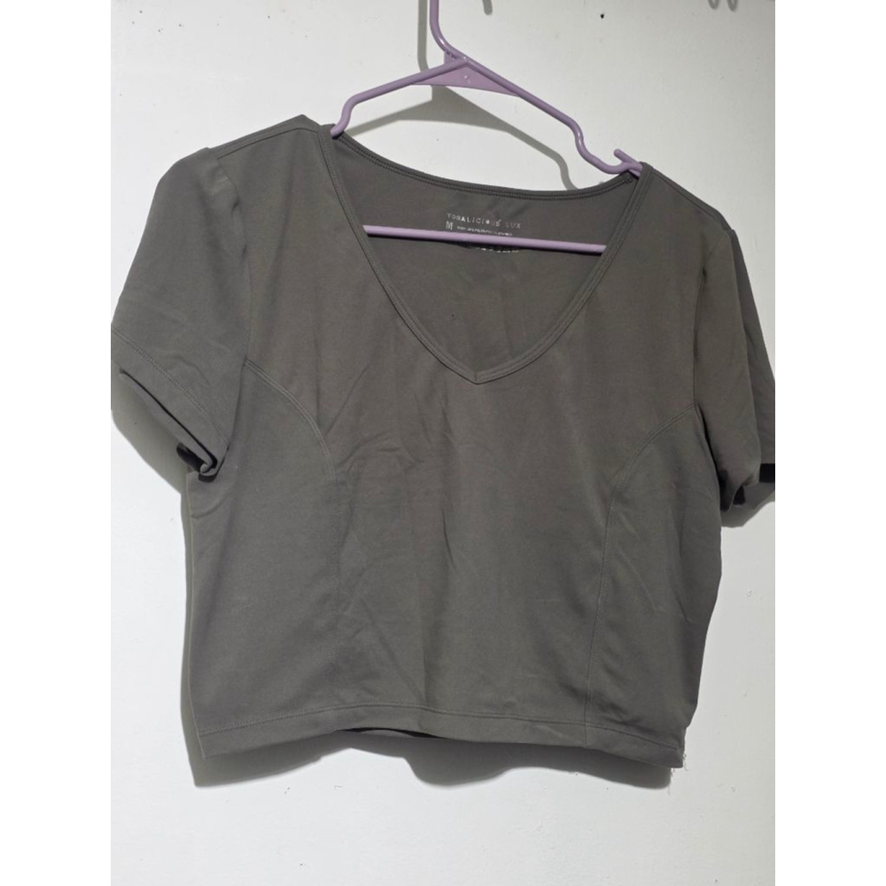 Women's Yogalicious Lux‎ Gray/ Dark Green Crop Top M